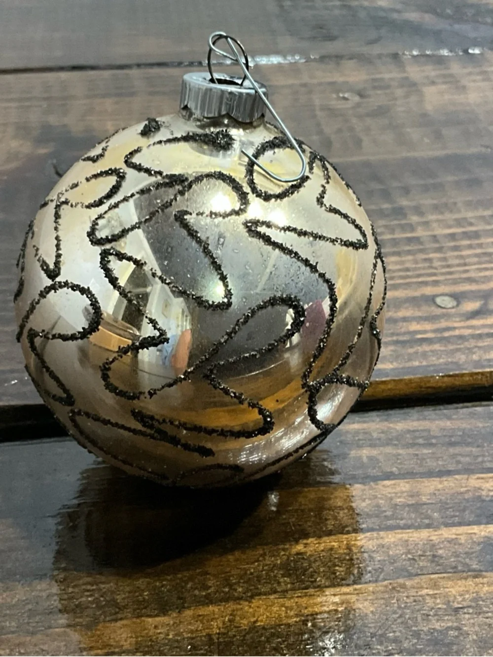 Vintage Large Shiny Brite Indented Glass Ornament Germany Black Mica Pattern MCM